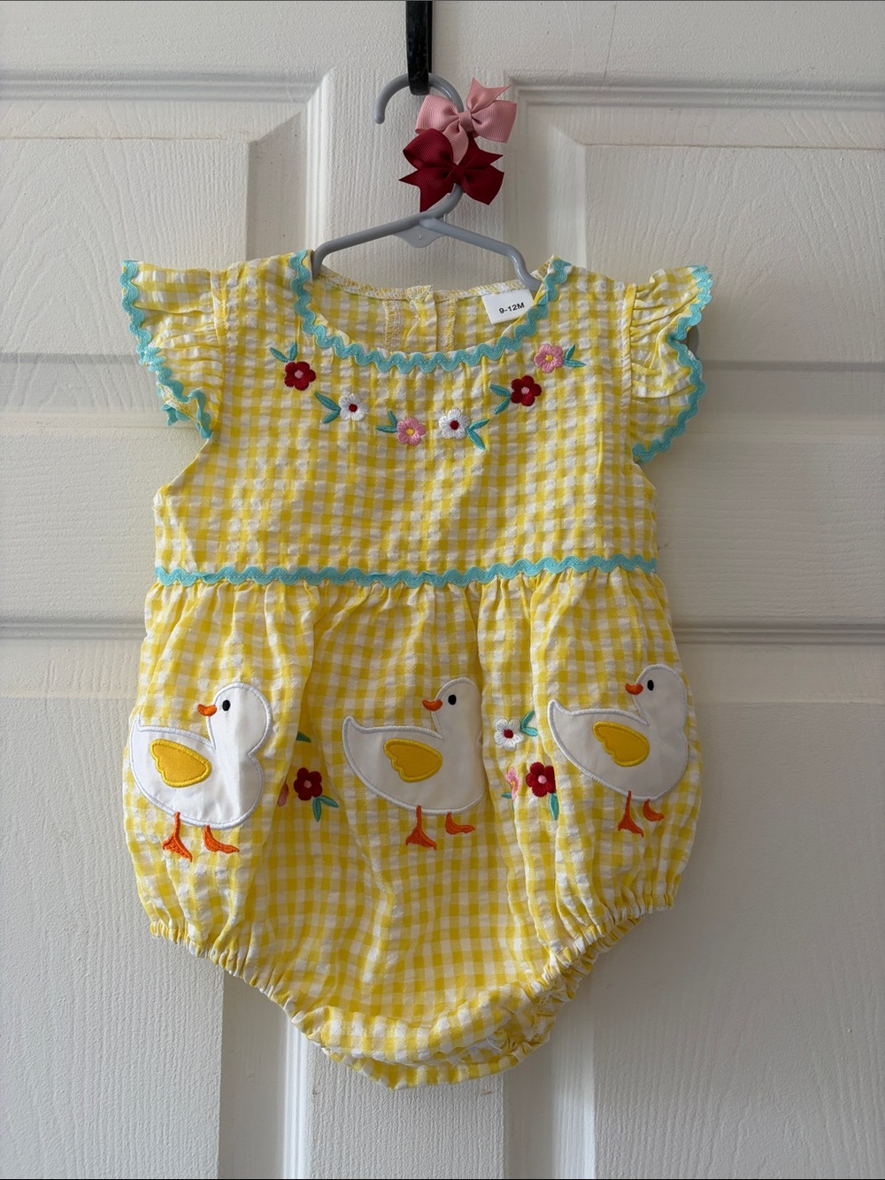 Yellow Gingham Duck Appliqué Baby Romper